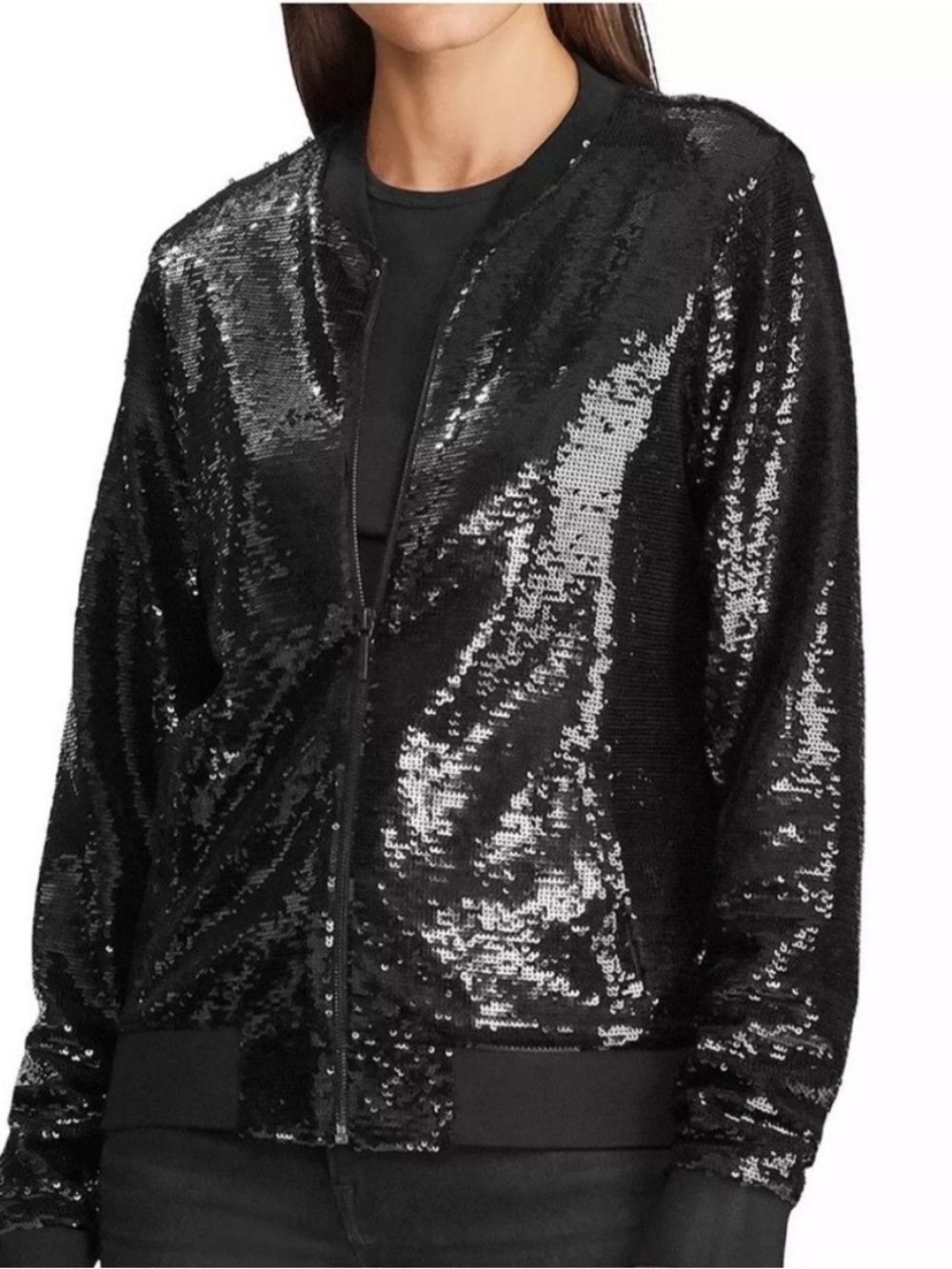 Lauren Ralph Lauren Black Sequin Bomber Jacket